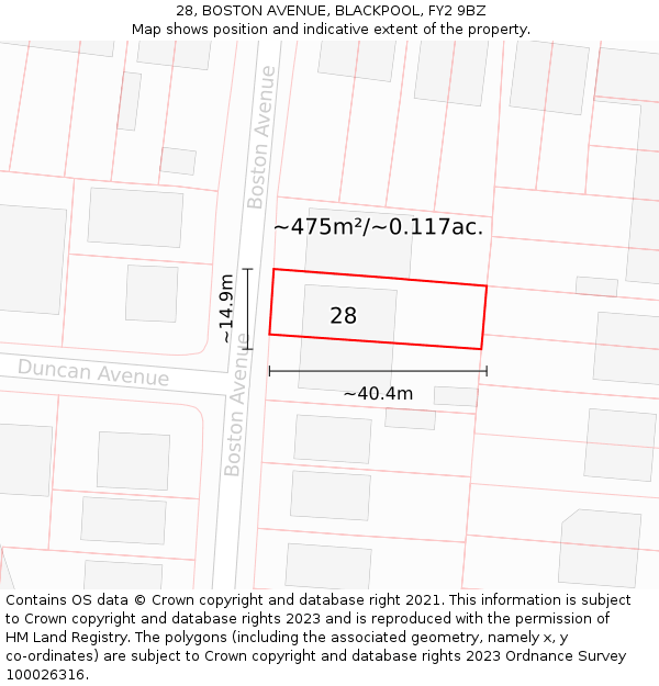 28, BOSTON AVENUE, BLACKPOOL, FY2 9BZ: Plot and title map