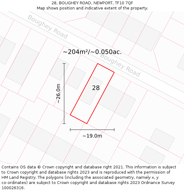 28, BOUGHEY ROAD, NEWPORT, TF10 7QF: Plot and title map