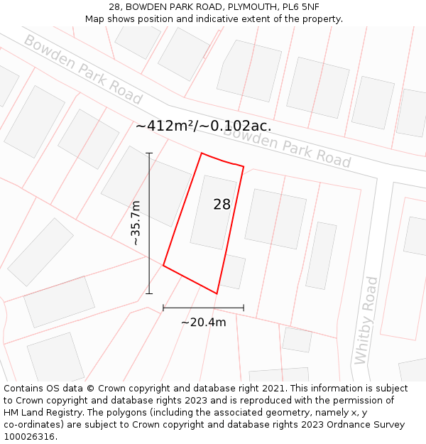 28, BOWDEN PARK ROAD, PLYMOUTH, PL6 5NF: Plot and title map