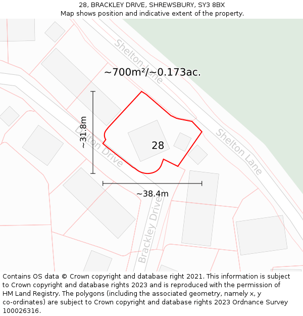 28, BRACKLEY DRIVE, SHREWSBURY, SY3 8BX: Plot and title map