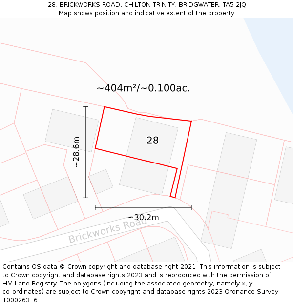 28, BRICKWORKS ROAD, CHILTON TRINITY, BRIDGWATER, TA5 2JQ: Plot and title map