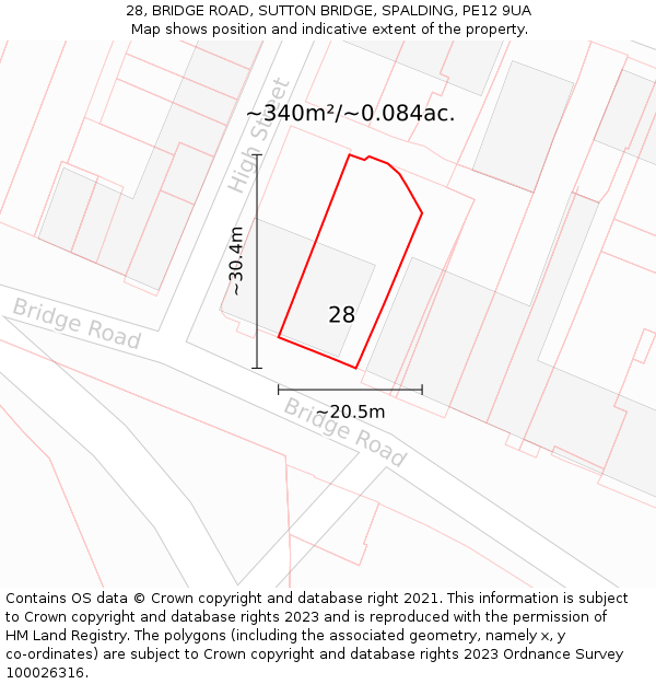 28, BRIDGE ROAD, SUTTON BRIDGE, SPALDING, PE12 9UA: Plot and title map