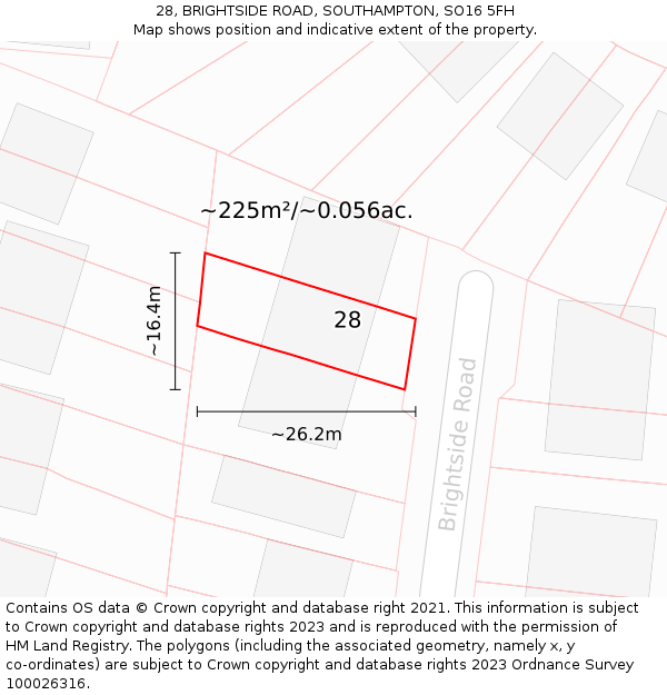 28, BRIGHTSIDE ROAD, SOUTHAMPTON, SO16 5FH: Plot and title map