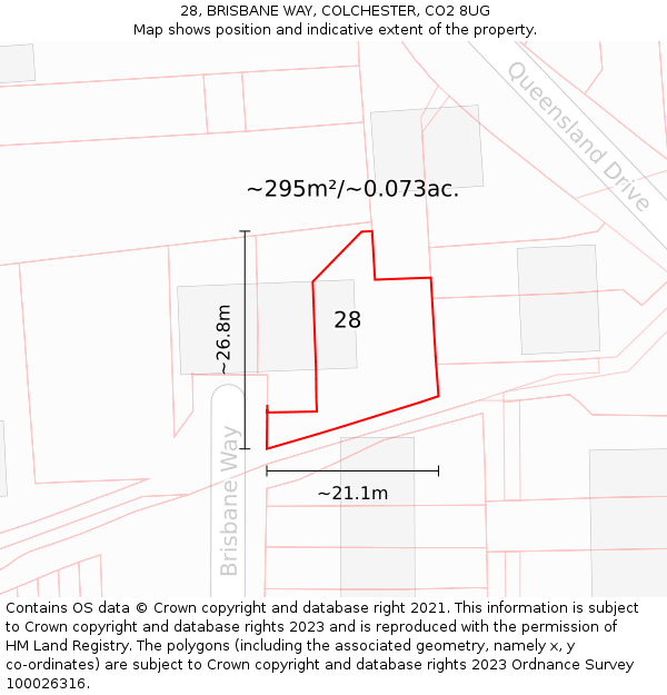 28, BRISBANE WAY, COLCHESTER, CO2 8UG: Plot and title map