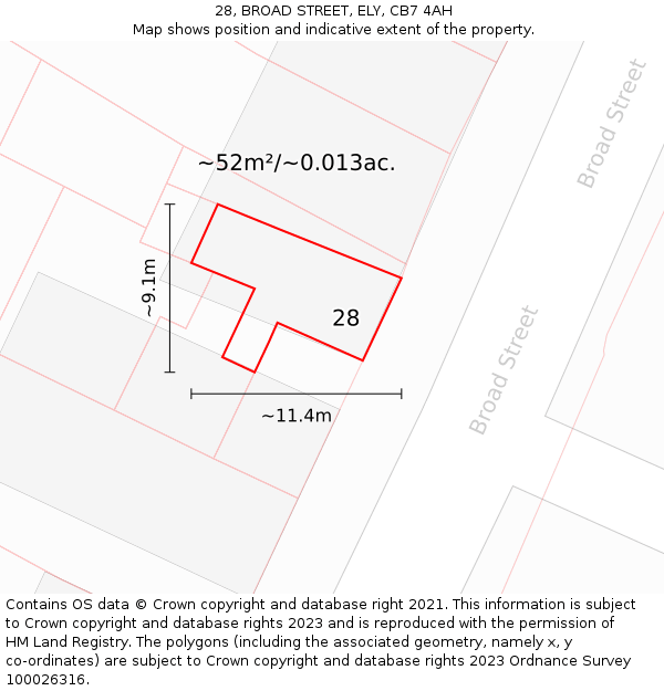 28, BROAD STREET, ELY, CB7 4AH: Plot and title map
