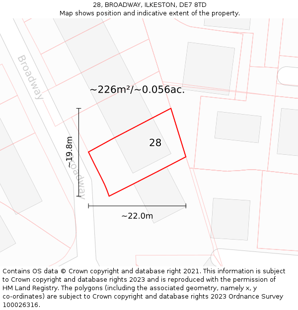 28, BROADWAY, ILKESTON, DE7 8TD: Plot and title map