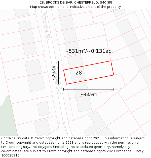 28, BROOKSIDE BAR, CHESTERFIELD, S40 3PJ: Plot and title map