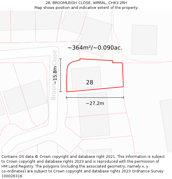 28, BROOMLEIGH CLOSE, WIRRAL, CH63 2RH: Plot and title map