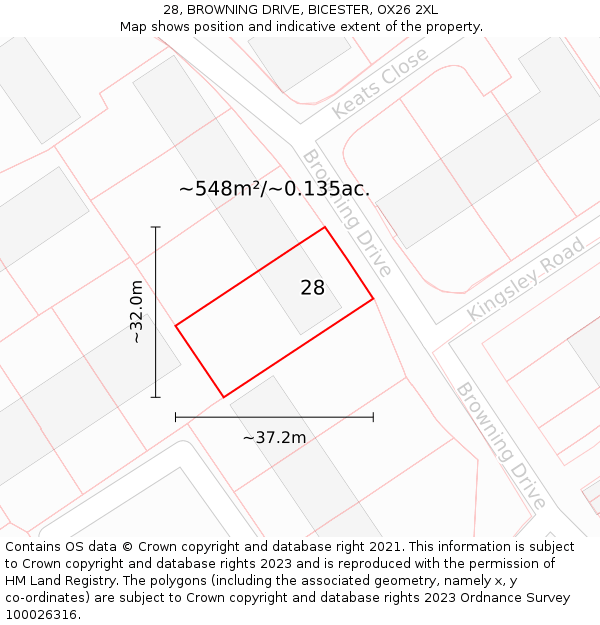 28, BROWNING DRIVE, BICESTER, OX26 2XL: Plot and title map