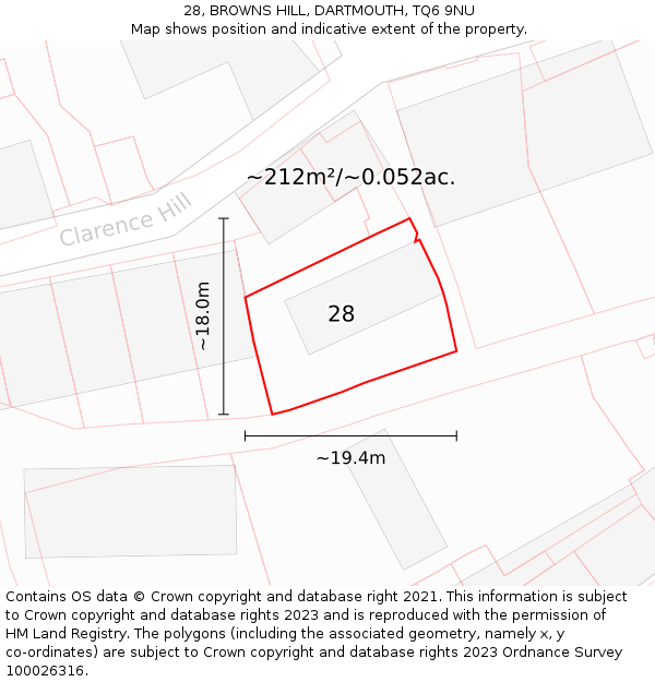 28, BROWNS HILL, DARTMOUTH, TQ6 9NU: Plot and title map