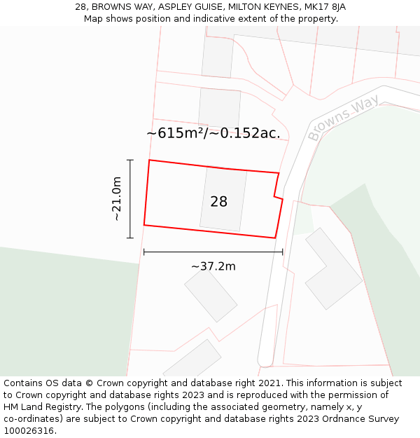 28, BROWNS WAY, ASPLEY GUISE, MILTON KEYNES, MK17 8JA: Plot and title map