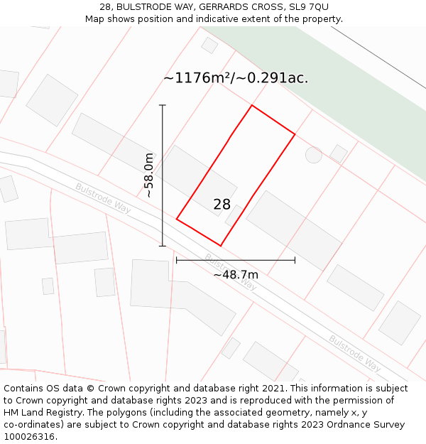 28, BULSTRODE WAY, GERRARDS CROSS, SL9 7QU: Plot and title map