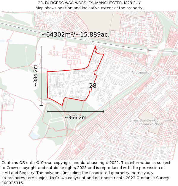 28, BURGESS WAY, WORSLEY, MANCHESTER, M28 3UY: Plot and title map