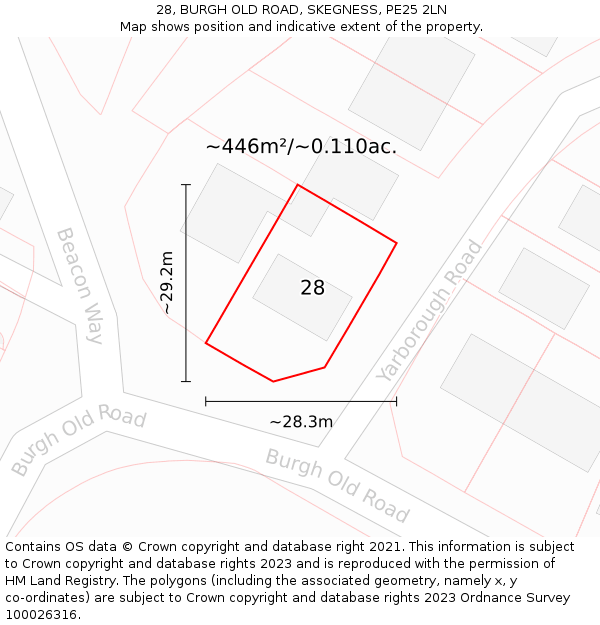 28, BURGH OLD ROAD, SKEGNESS, PE25 2LN: Plot and title map