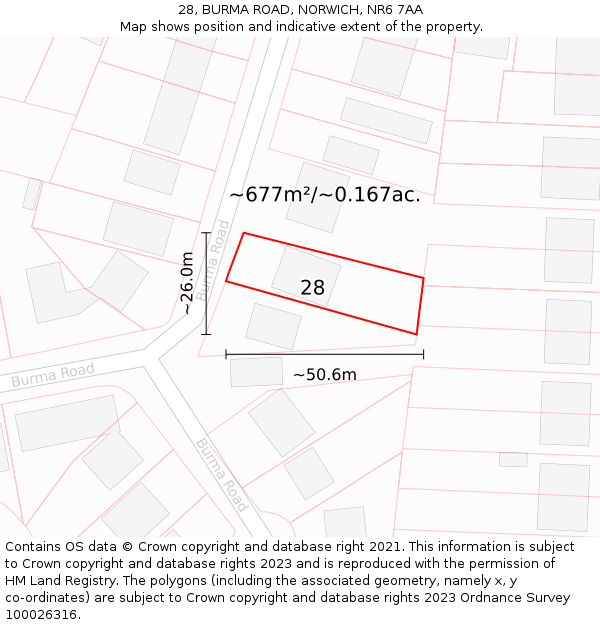 28, BURMA ROAD, NORWICH, NR6 7AA: Plot and title map