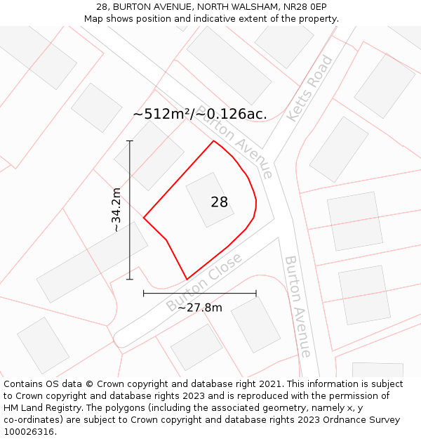 28, BURTON AVENUE, NORTH WALSHAM, NR28 0EP: Plot and title map