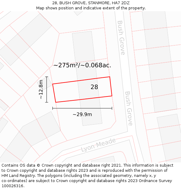 28, BUSH GROVE, STANMORE, HA7 2DZ: Plot and title map