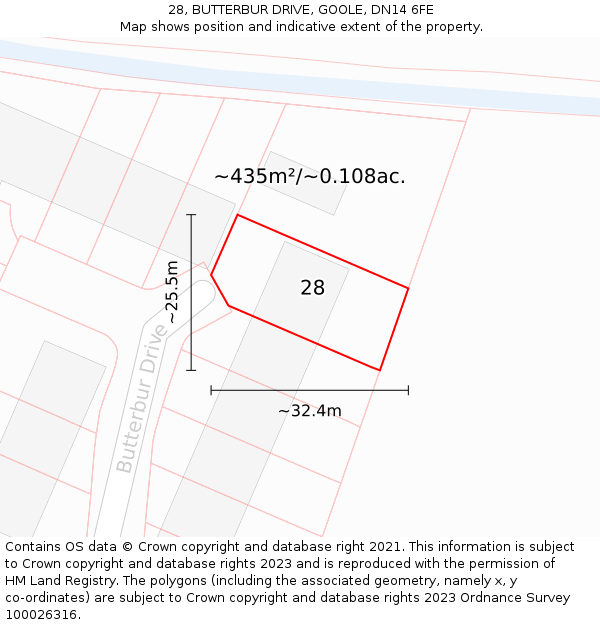 28, BUTTERBUR DRIVE, GOOLE, DN14 6FE: Plot and title map