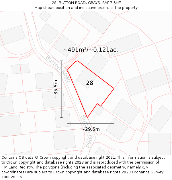 28, BUTTON ROAD, GRAYS, RM17 5HE: Plot and title map