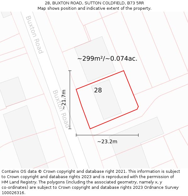 28, BUXTON ROAD, SUTTON COLDFIELD, B73 5RR: Plot and title map