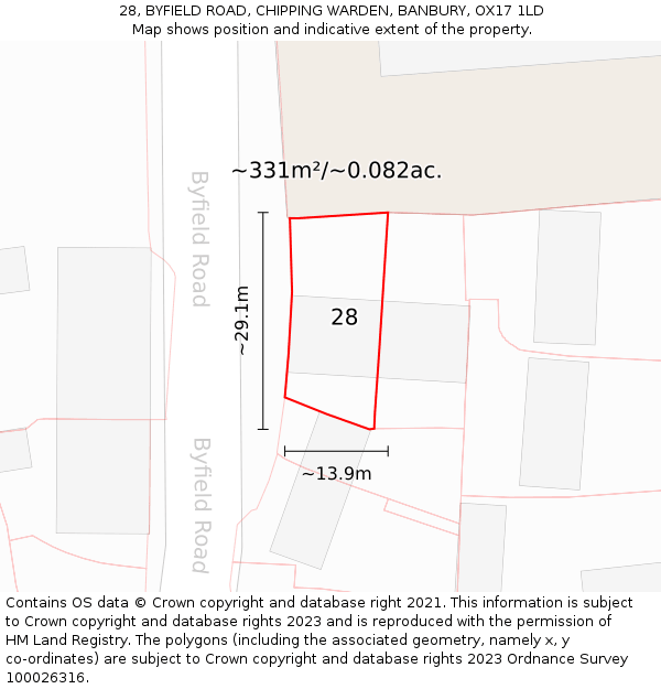 28, BYFIELD ROAD, CHIPPING WARDEN, BANBURY, OX17 1LD: Plot and title map