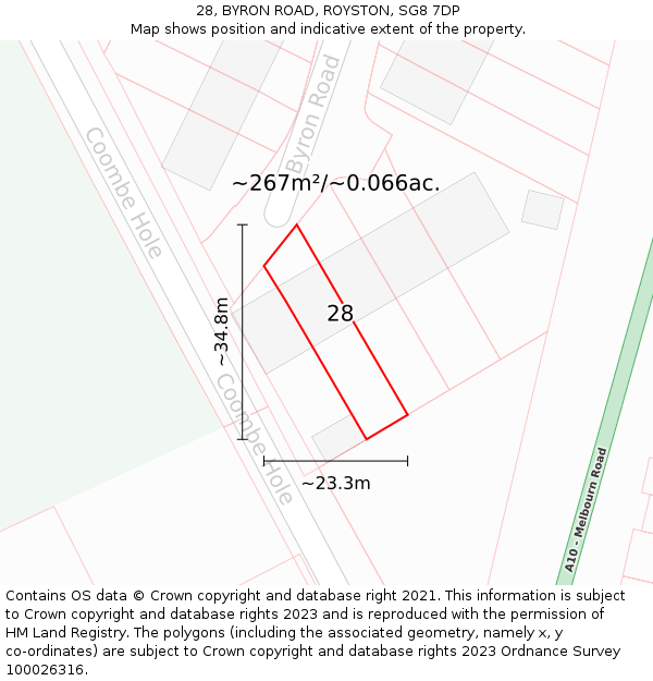 28, BYRON ROAD, ROYSTON, SG8 7DP: Plot and title map