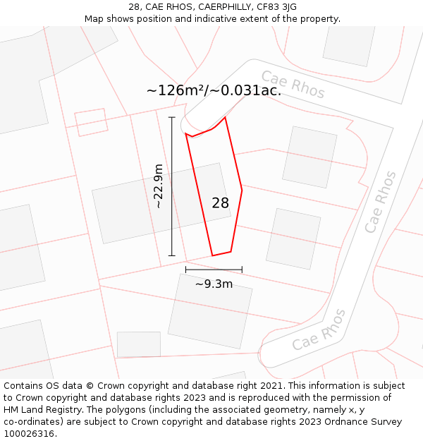 28, CAE RHOS, CAERPHILLY, CF83 3JG: Plot and title map