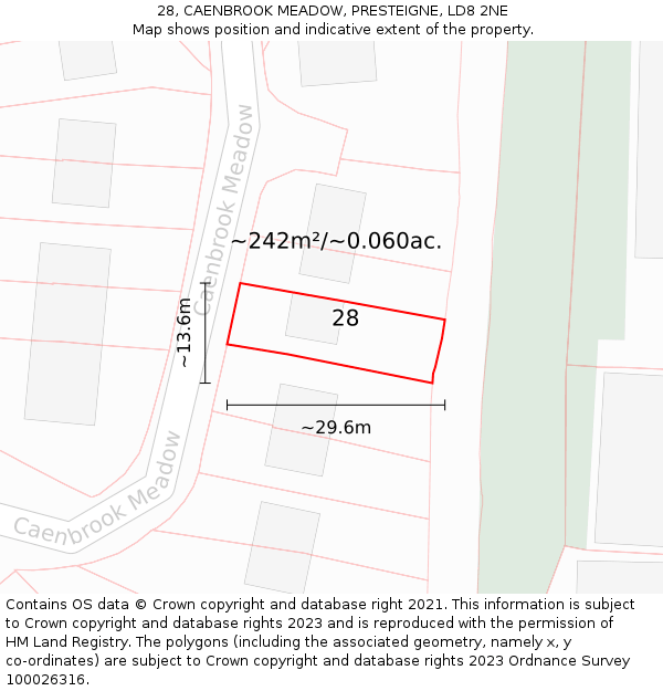 28, CAENBROOK MEADOW, PRESTEIGNE, LD8 2NE: Plot and title map