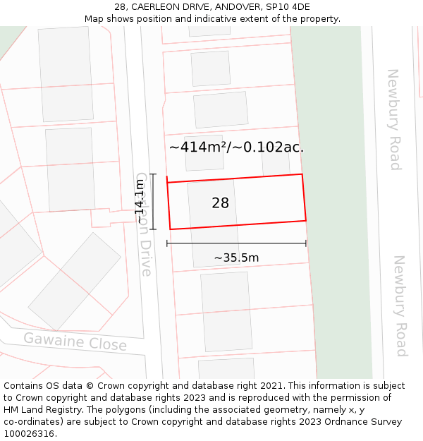 28, CAERLEON DRIVE, ANDOVER, SP10 4DE: Plot and title map