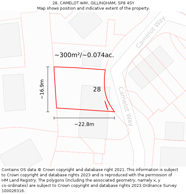 28, CAMELOT WAY, GILLINGHAM, SP8 4SY: Plot and title map