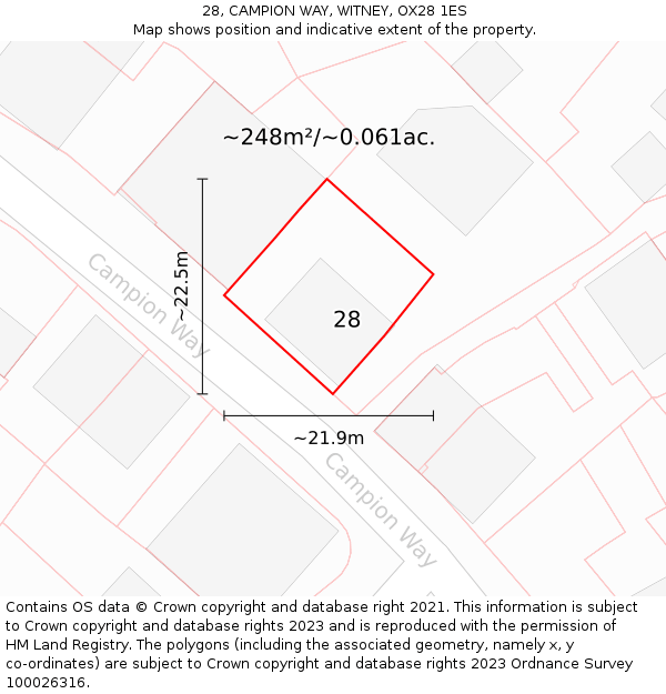 28, CAMPION WAY, WITNEY, OX28 1ES: Plot and title map