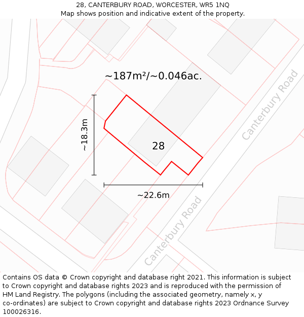 28, CANTERBURY ROAD, WORCESTER, WR5 1NQ: Plot and title map