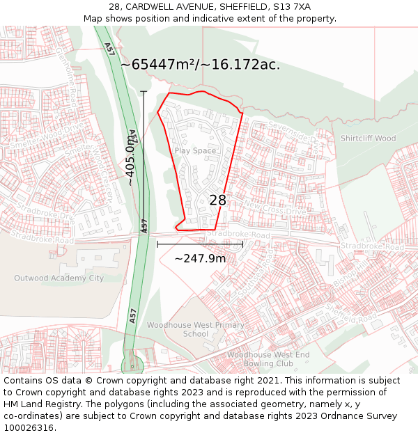 28, CARDWELL AVENUE, SHEFFIELD, S13 7XA: Plot and title map
