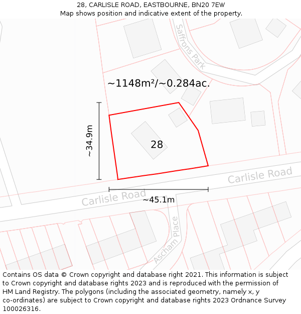 28, CARLISLE ROAD, EASTBOURNE, BN20 7EW: Plot and title map