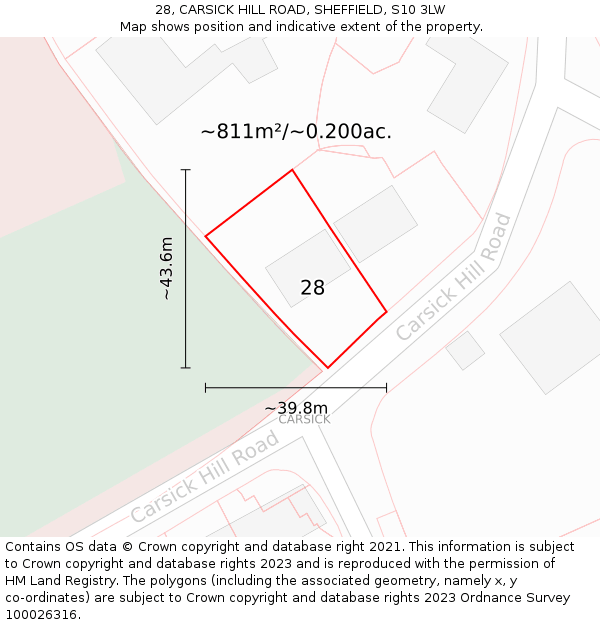 28, CARSICK HILL ROAD, SHEFFIELD, S10 3LW: Plot and title map
