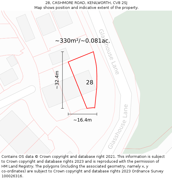 28, CASHMORE ROAD, KENILWORTH, CV8 2SJ: Plot and title map