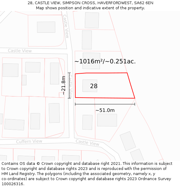 28, CASTLE VIEW, SIMPSON CROSS, HAVERFORDWEST, SA62 6EN: Plot and title map