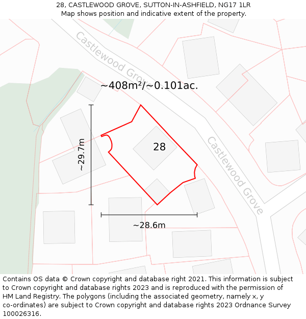 28, CASTLEWOOD GROVE, SUTTON-IN-ASHFIELD, NG17 1LR: Plot and title map