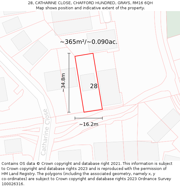 28, CATHARINE CLOSE, CHAFFORD HUNDRED, GRAYS, RM16 6QH: Plot and title map