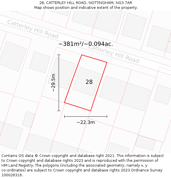 28, CATTERLEY HILL ROAD, NOTTINGHAM, NG3 7AR: Plot and title map