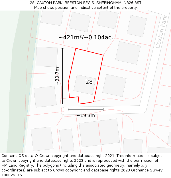 28, CAXTON PARK, BEESTON REGIS, SHERINGHAM, NR26 8ST: Plot and title map