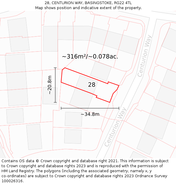 28, CENTURION WAY, BASINGSTOKE, RG22 4TL: Plot and title map