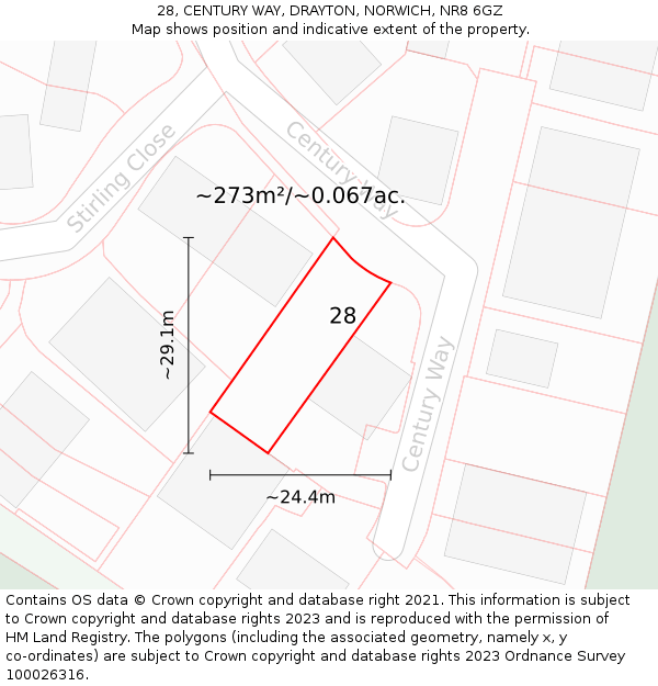 28, CENTURY WAY, DRAYTON, NORWICH, NR8 6GZ: Plot and title map