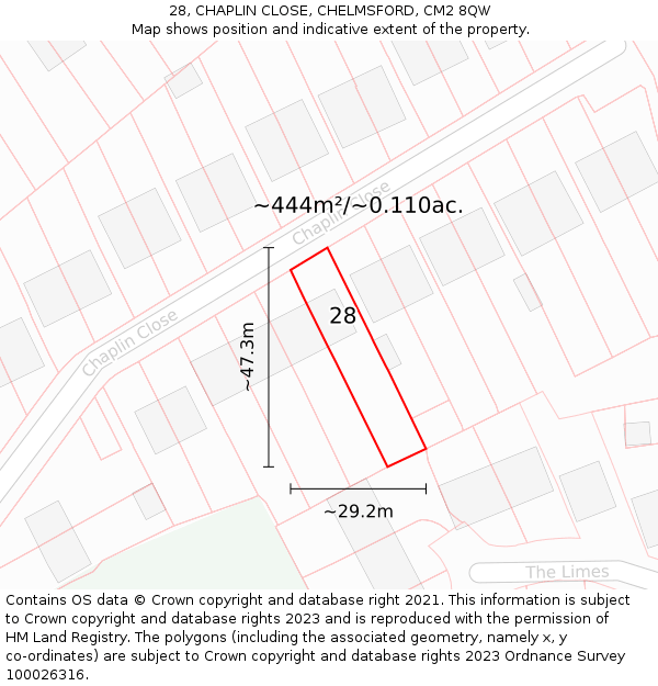 28, CHAPLIN CLOSE, CHELMSFORD, CM2 8QW: Plot and title map