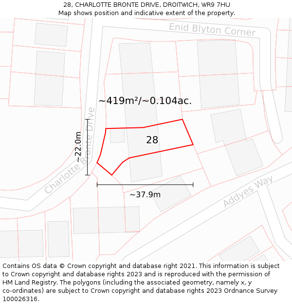 28, CHARLOTTE BRONTE DRIVE, DROITWICH, WR9 7HU: Plot and title map