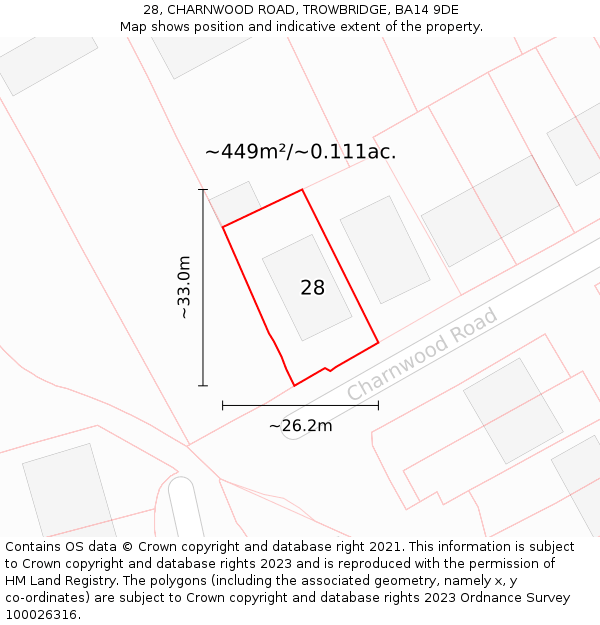 28, CHARNWOOD ROAD, TROWBRIDGE, BA14 9DE: Plot and title map