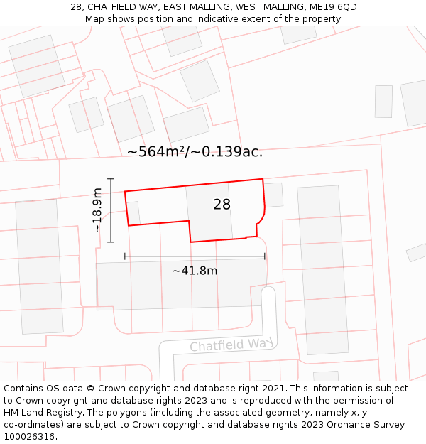 28, CHATFIELD WAY, EAST MALLING, WEST MALLING, ME19 6QD: Plot and title map