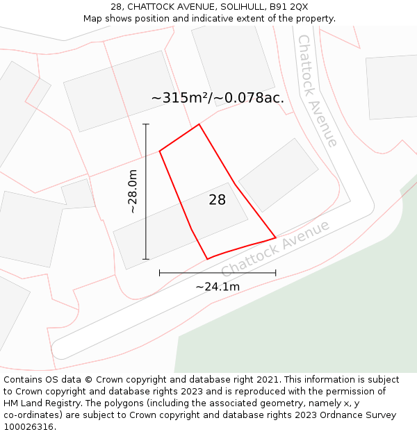 28, CHATTOCK AVENUE, SOLIHULL, B91 2QX: Plot and title map