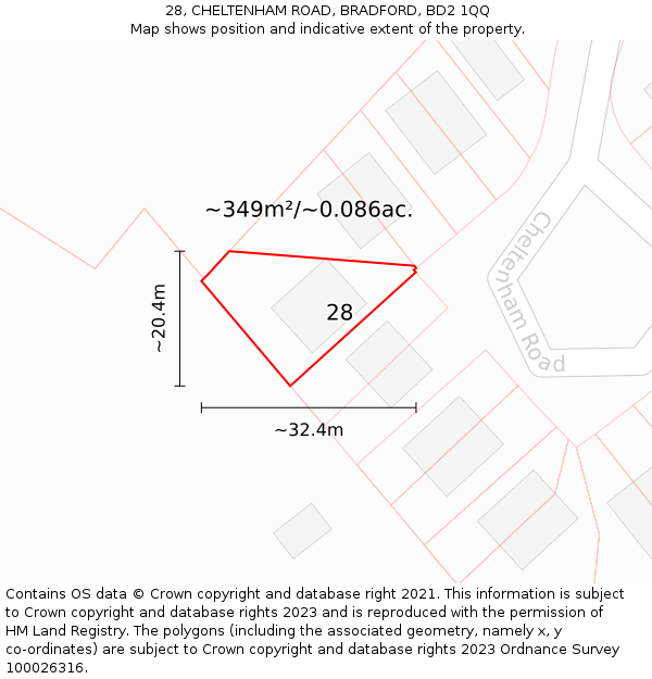 28, CHELTENHAM ROAD, BRADFORD, BD2 1QQ: Plot and title map