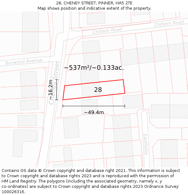 28, CHENEY STREET, PINNER, HA5 2TE: Plot and title map